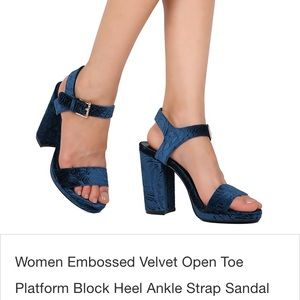 Qupid Embossed Velvet Block Heel Sandal